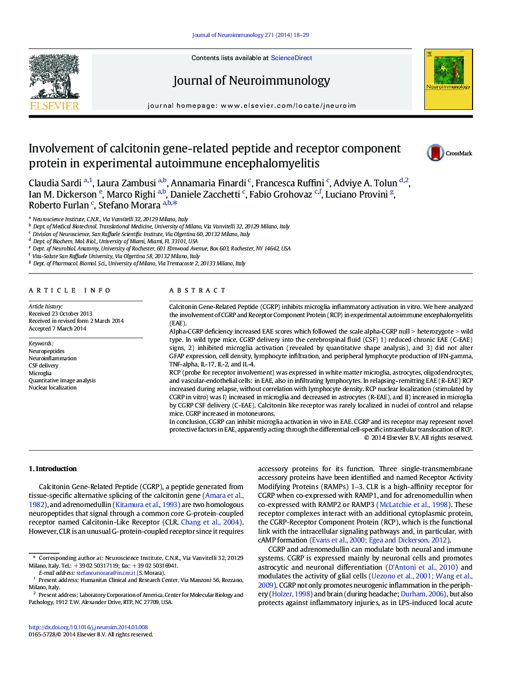 دخالت پپتید مرتبط با ژن کلسیتونین و پروتئین مولکولی گیرنده در آنسفالومیلیت های اتوایمیون تجربی 