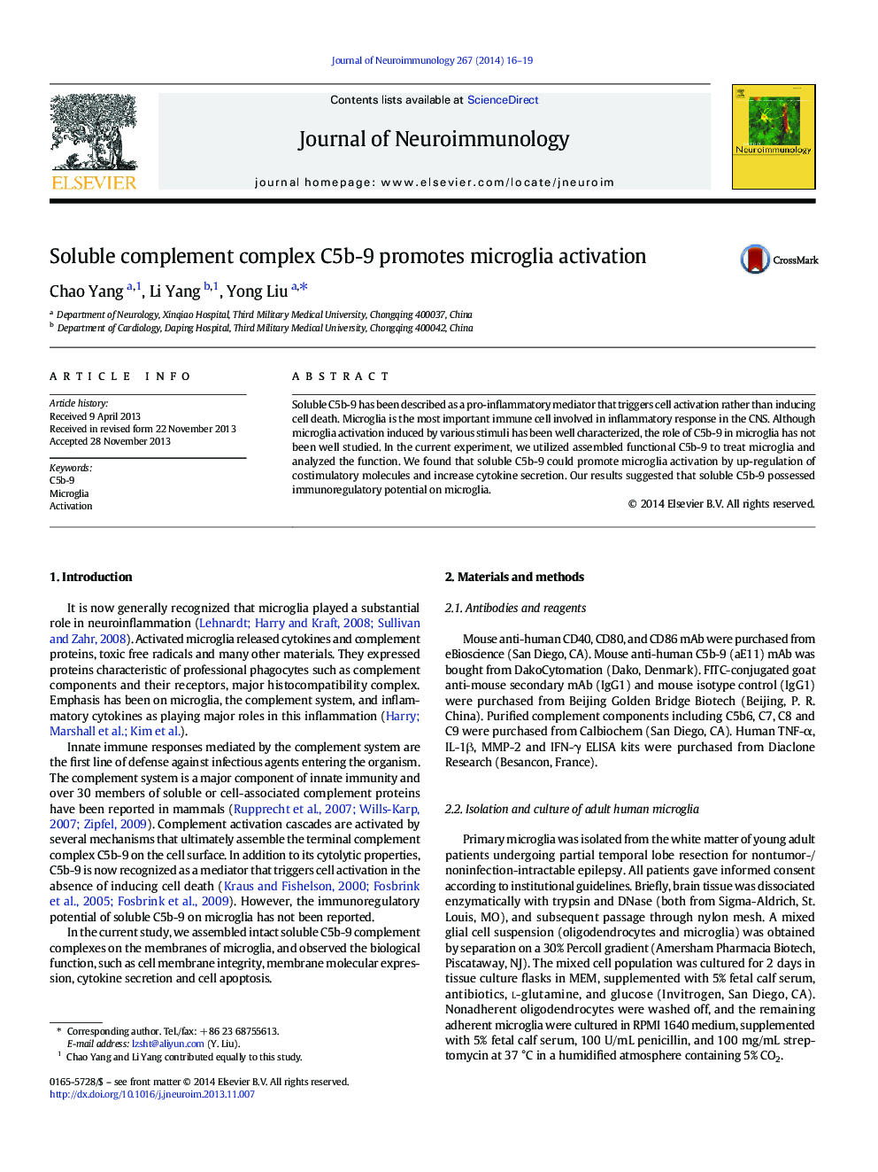 Soluble complement complex C5b-9 promotes microglia activation