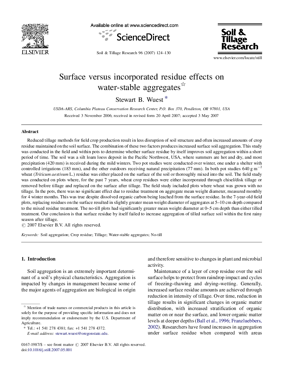 Surface versus incorporated residue effects on water-stable aggregates 