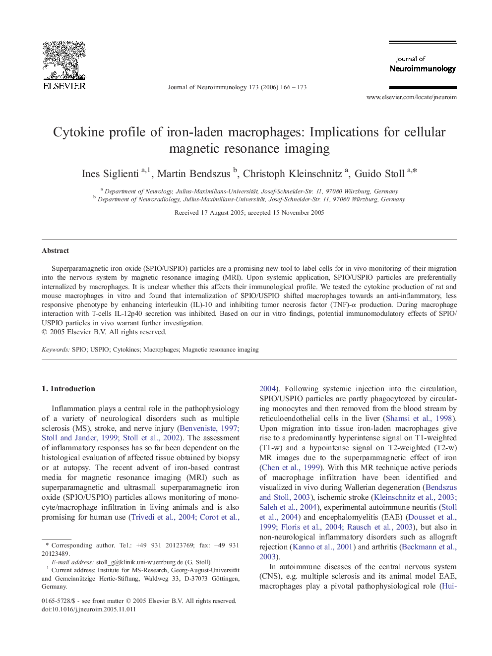 Cytokine profile of iron-laden macrophages: Implications for cellular magnetic resonance imaging