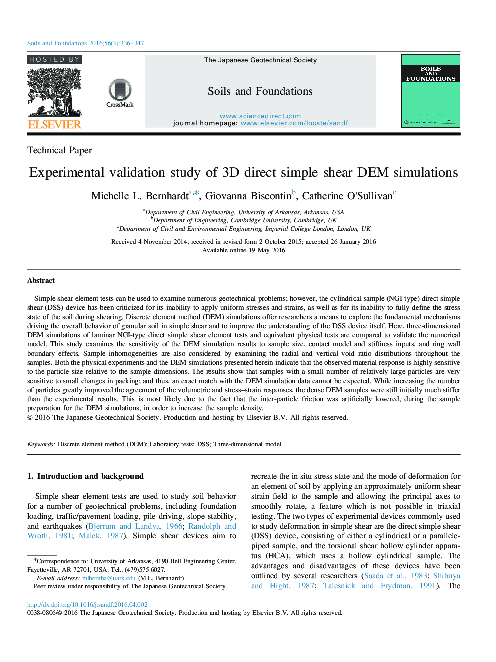 Experimental validation study of 3D direct simple shear DEM simulations