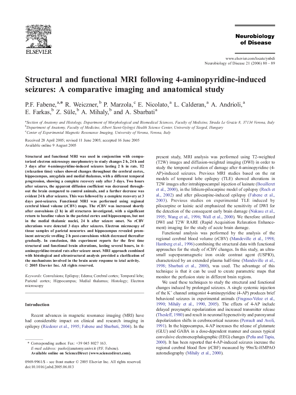 Structural and functional MRI following 4-aminopyridine-induced seizures: A comparative imaging and anatomical study