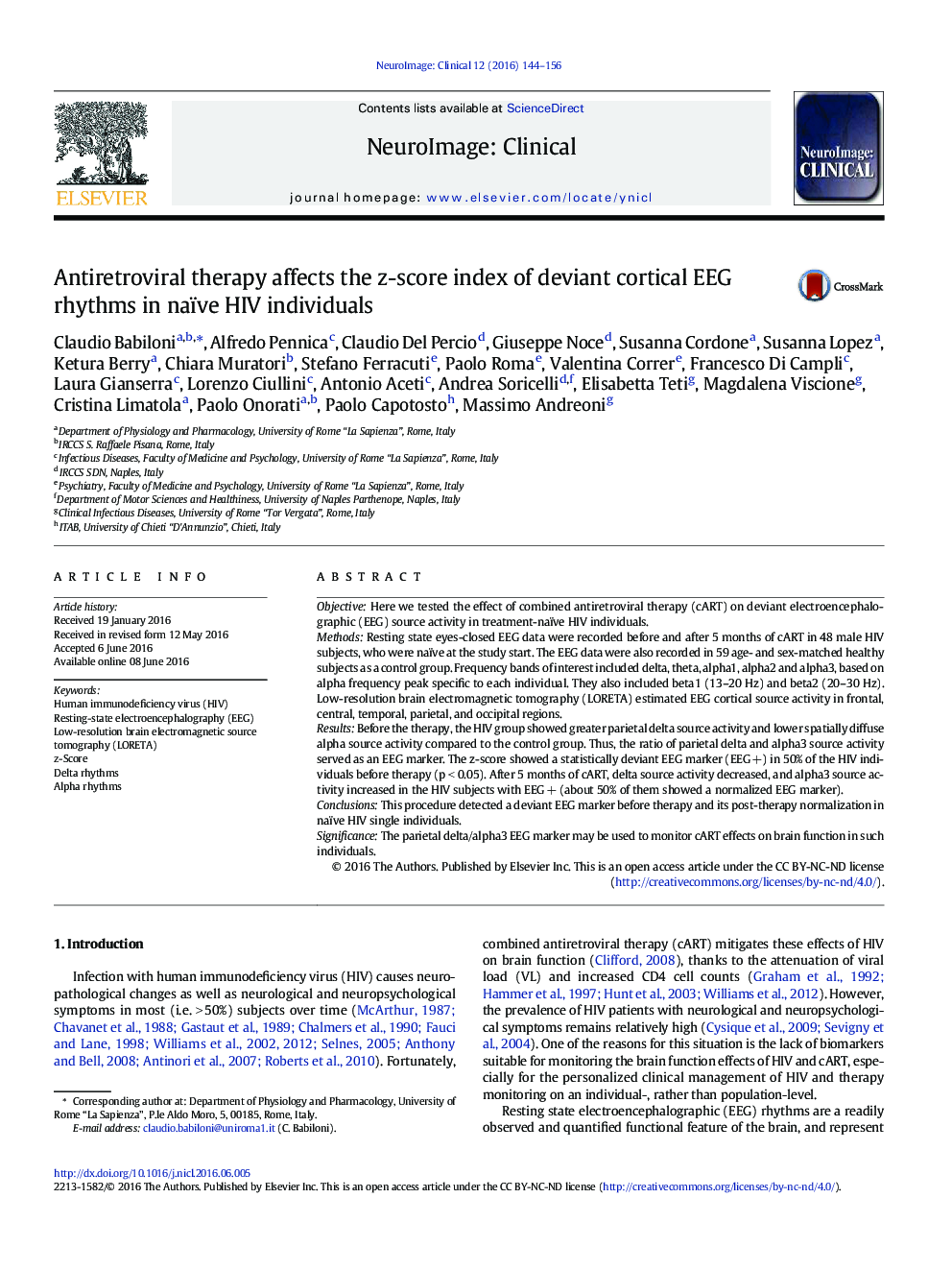 Antiretroviral therapy affects the z-score index of deviant cortical EEG rhythms in naïve HIV individuals