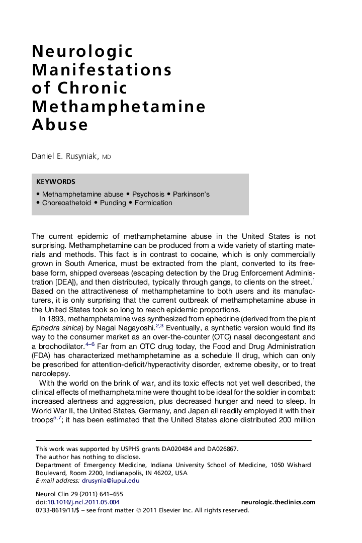 Neurologic Manifestations of Chronic Methamphetamine Abuse