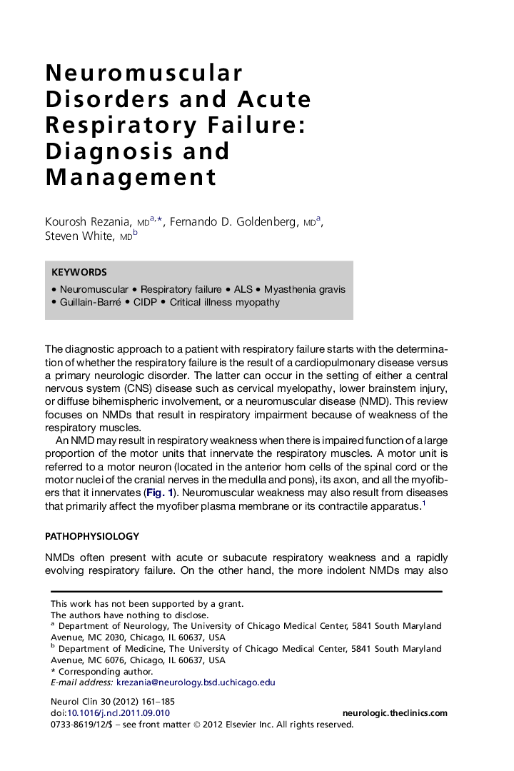 Neuromuscular Disorders and Acute Respiratory Failure: Diagnosis and Management