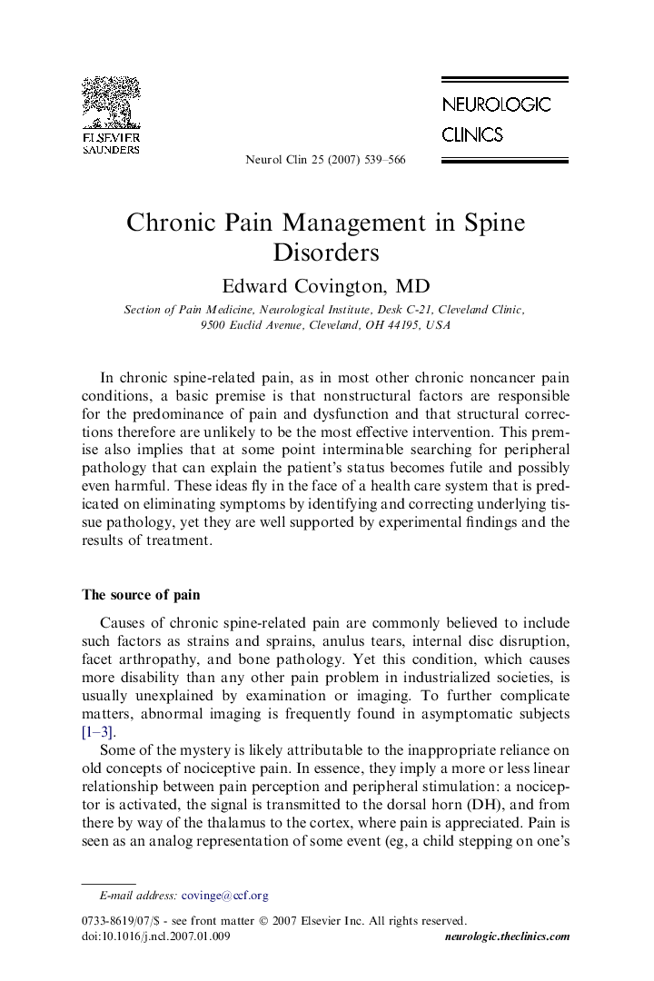 Chronic Pain Management in Spine Disorders