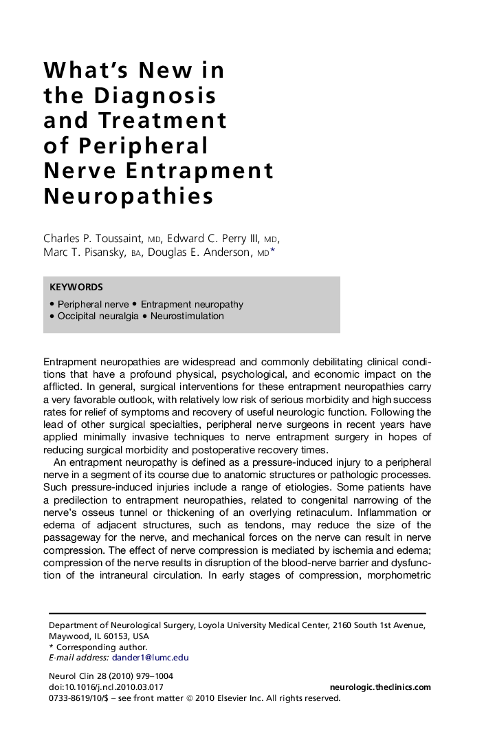 What's New in the Diagnosis and Treatment of Peripheral Nerve Entrapment Neuropathies