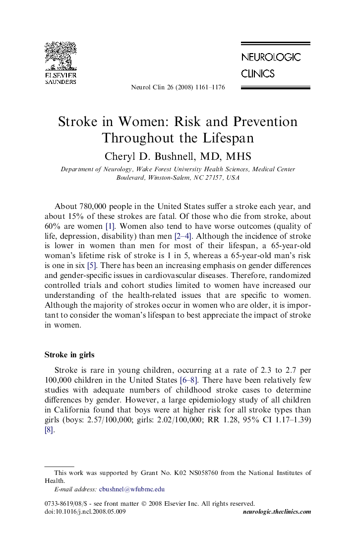 Stroke in Women: Risk and Prevention Throughout the Lifespan 
