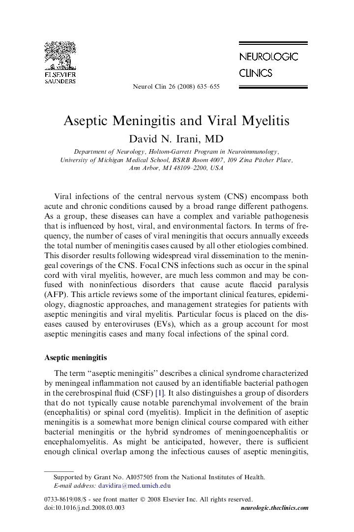 Aseptic Meningitis and Viral Myelitis