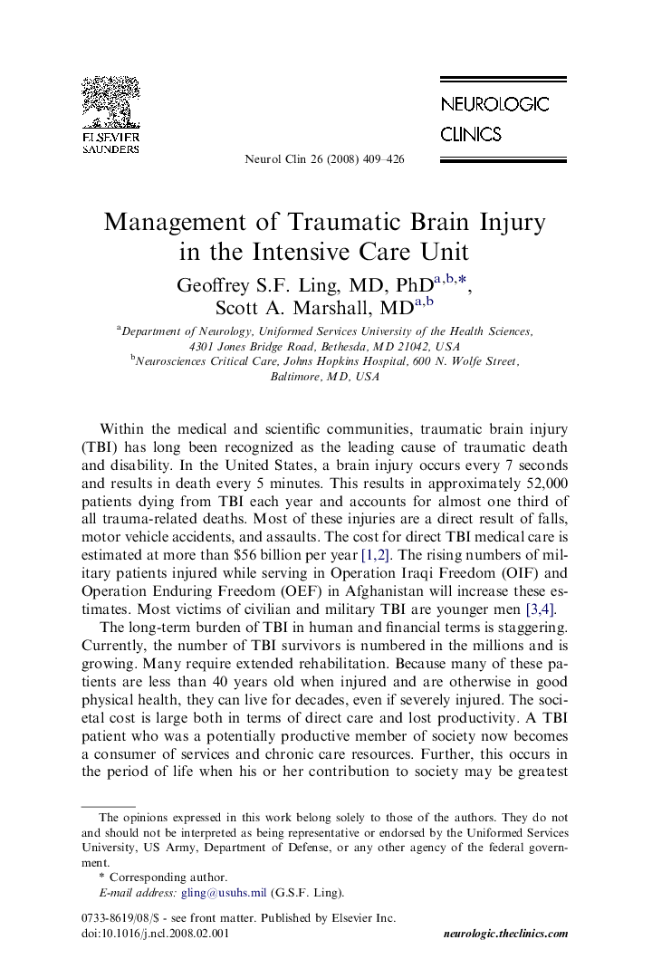Management of Traumatic Brain Injury in the Intensive Care Unit
