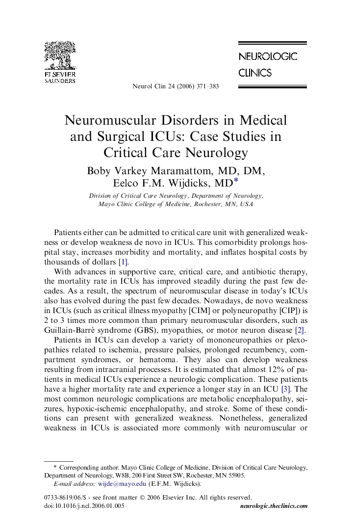 Neuromuscular Disorders in Medical and Surgical ICUs: Case Studies in Critical Care Neurology