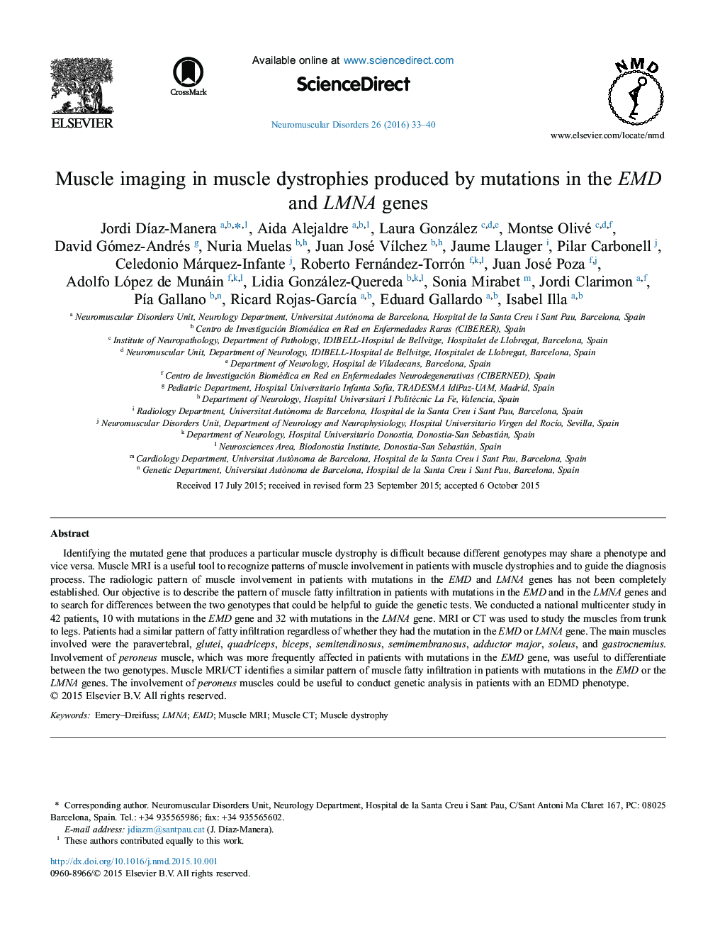 تصویر برداری عضله در دیستروفی عضله تولید شده توسط جهش در ژن EMD و LMNA