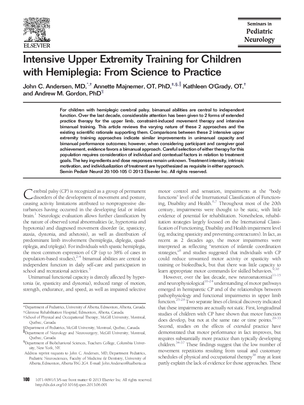 Intensive Upper Extremity Training for Children with Hemiplegia: From Science to Practice