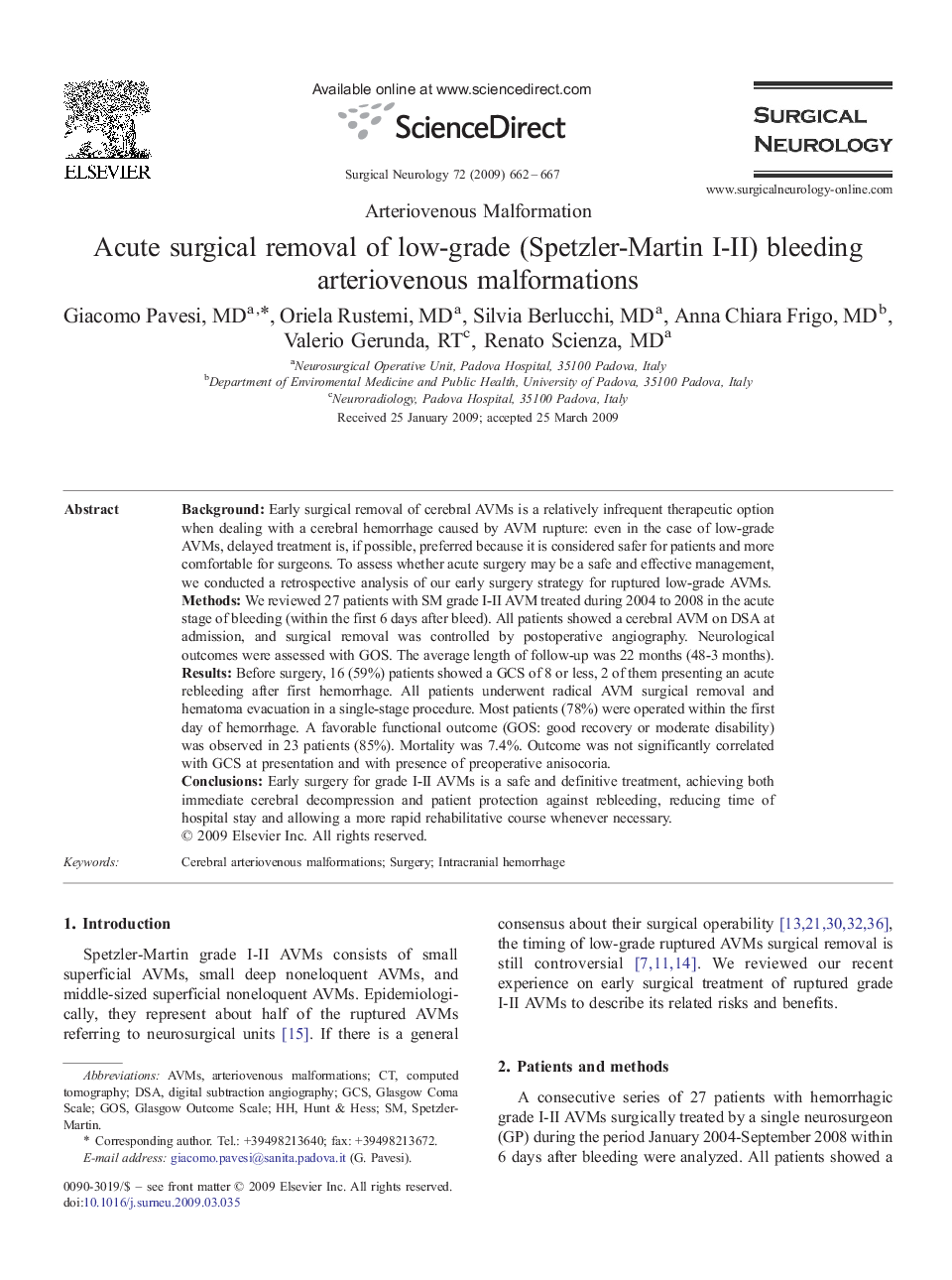 Acute surgical removal of low-grade (Spetzler-Martin I-II) bleeding arteriovenous malformations