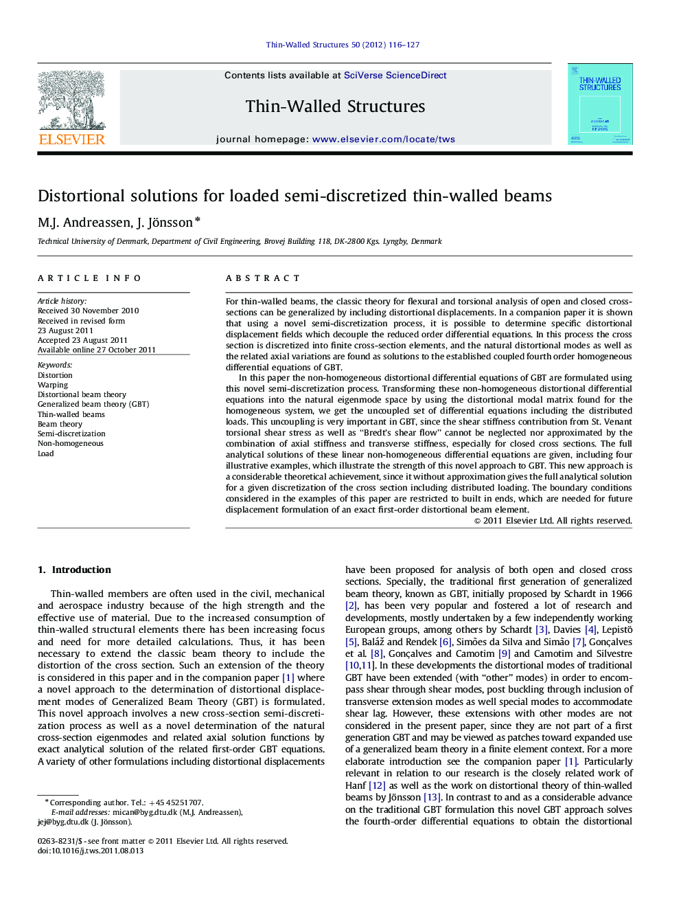 Distortional solutions for loaded semi-discretized thin-walled beams