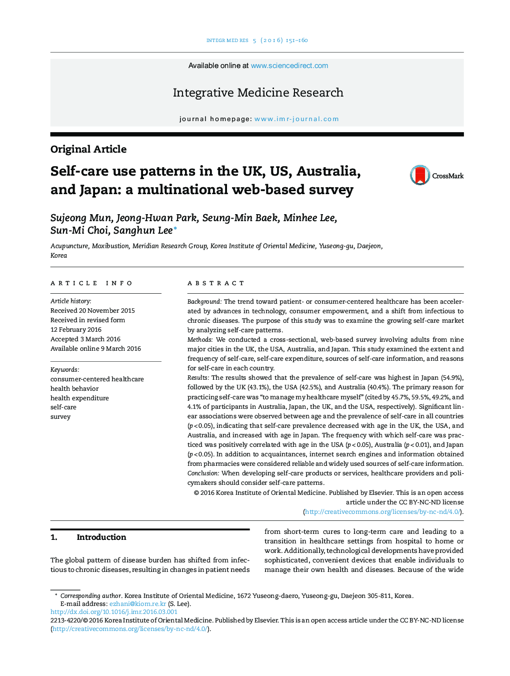 الگوهای استفاده از خودمراقبتی در انگلستان، آمریکا، استرالیا و ژاپن: یک بررسی مبتنی بر وب چندملیتی