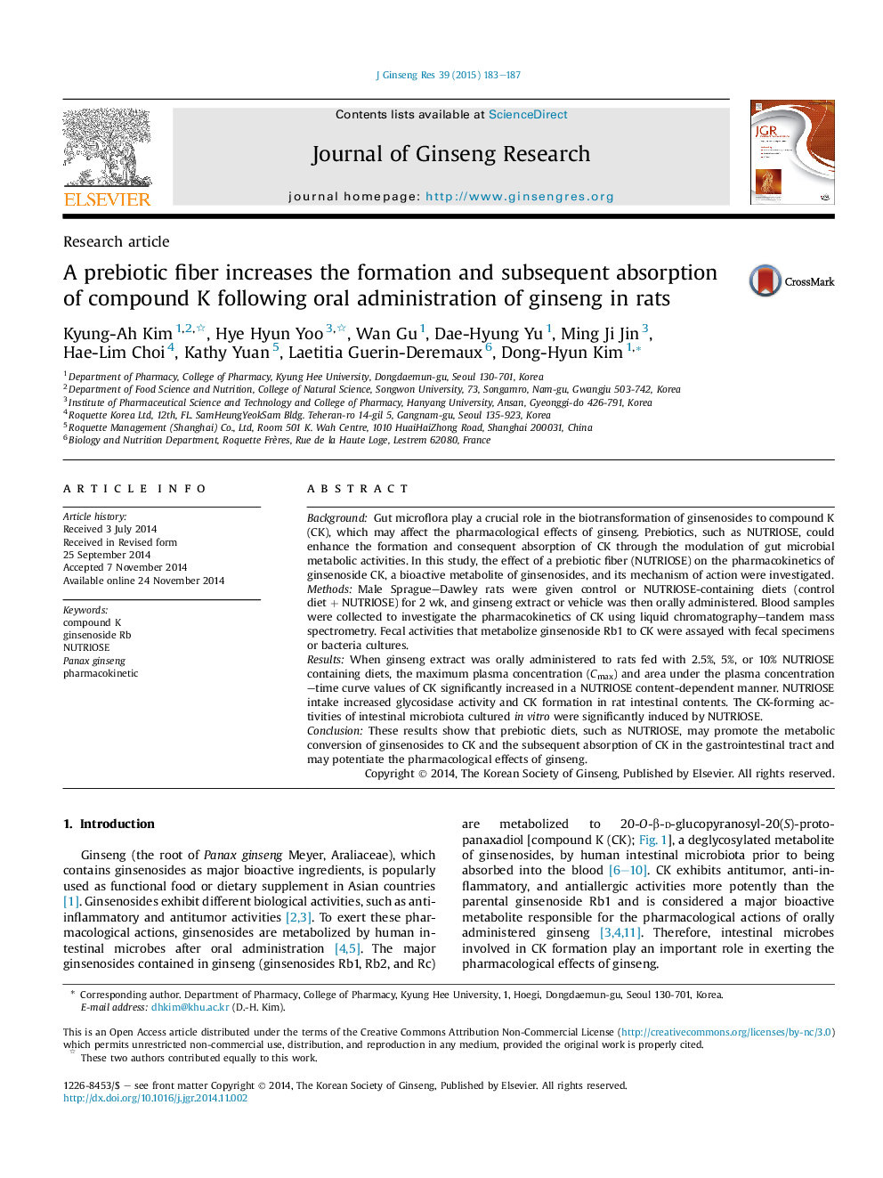 A prebiotic fiber increases the formation and subsequent absorption of compound K following oral administration of ginseng in rats 