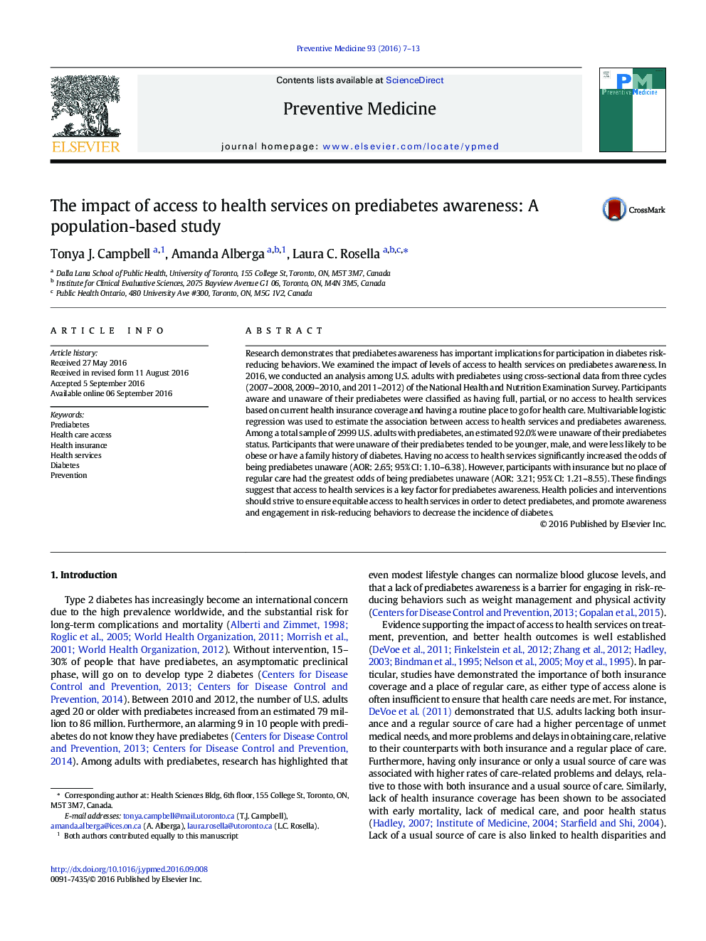 تاثیر دسترسی به خدمات بهداشتی بر آگاهی ابتلا به پیش دیابت: مطالعه مبتنی بر جمعیت