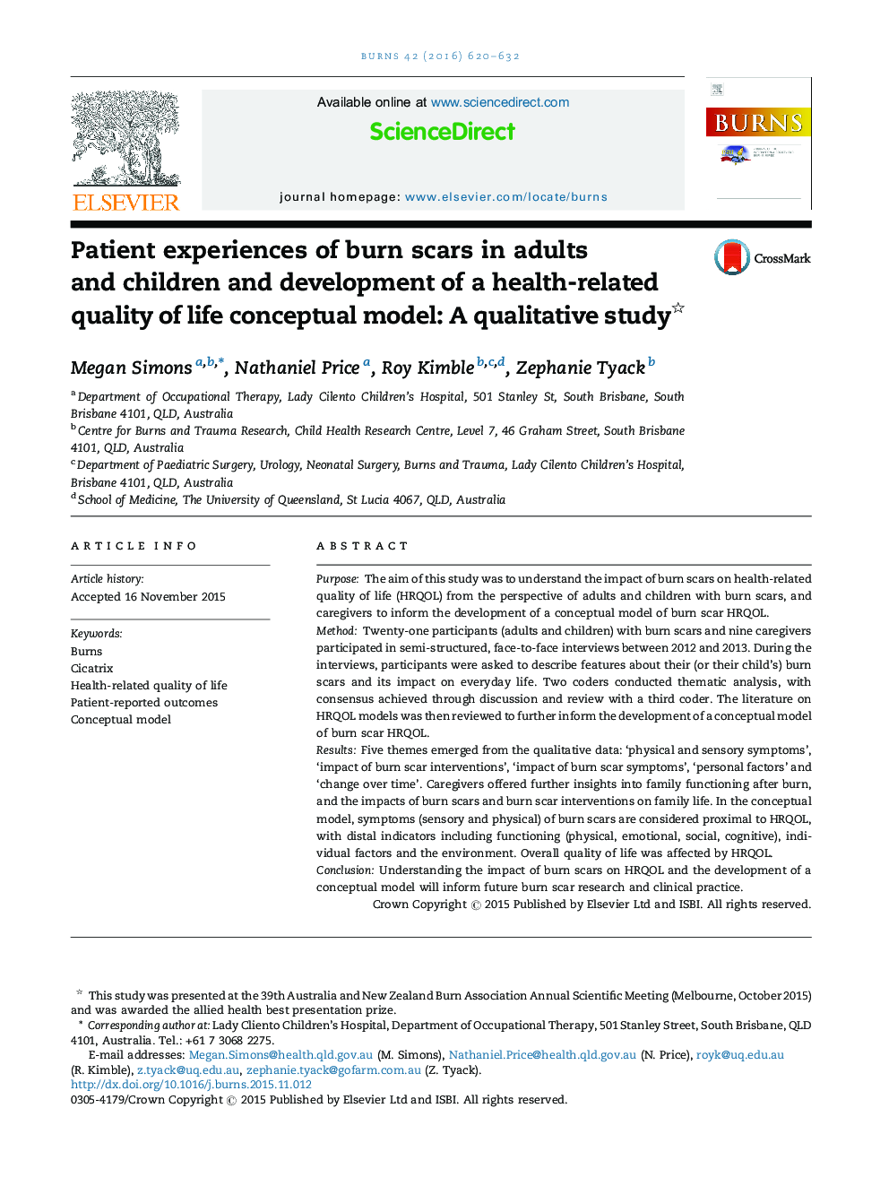 تجربه بیمار از زخم سوختگی در بزرگسالان و کودکان و توسعه یک مدل مفهومی کیفیت زندگی مرتبط با سلامت: یک مطالعه کیفی