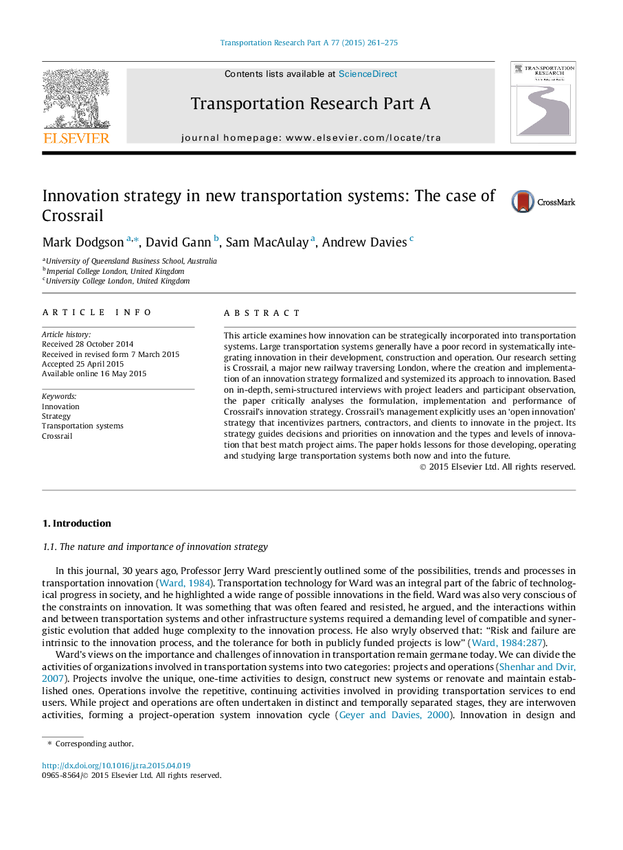 Innovation strategy in new transportation systems: The case of Crossrail