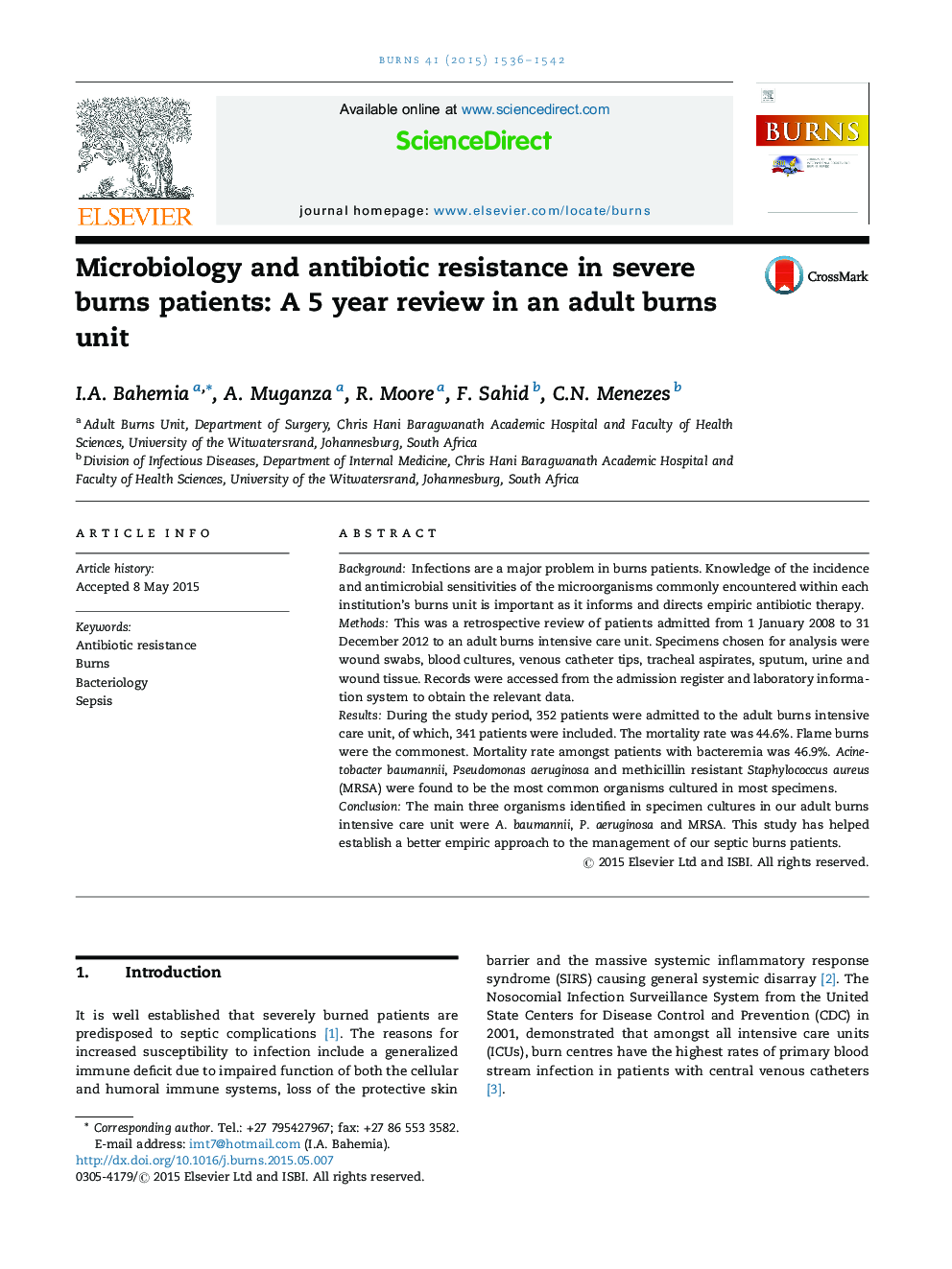 میکروب شناسی و مقاومت آنتی بیوتیک در بیماران سوختگی شدید: بررسی 5 ساله در یک واحد سوختگی بزرگسالان