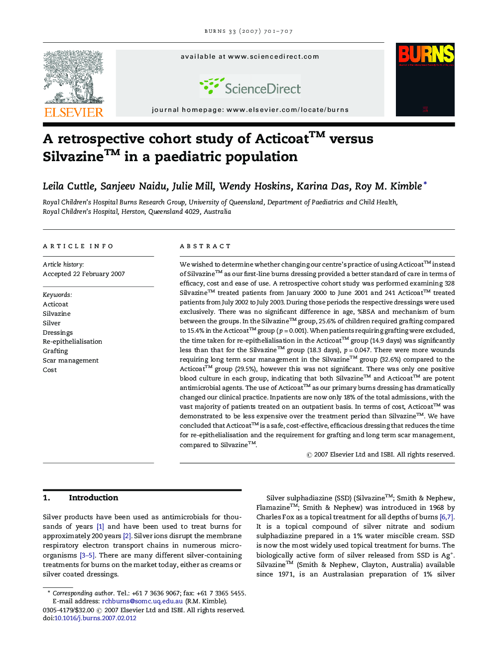A retrospective cohort study of Acticoat™ versus Silvazine™ in a paediatric population