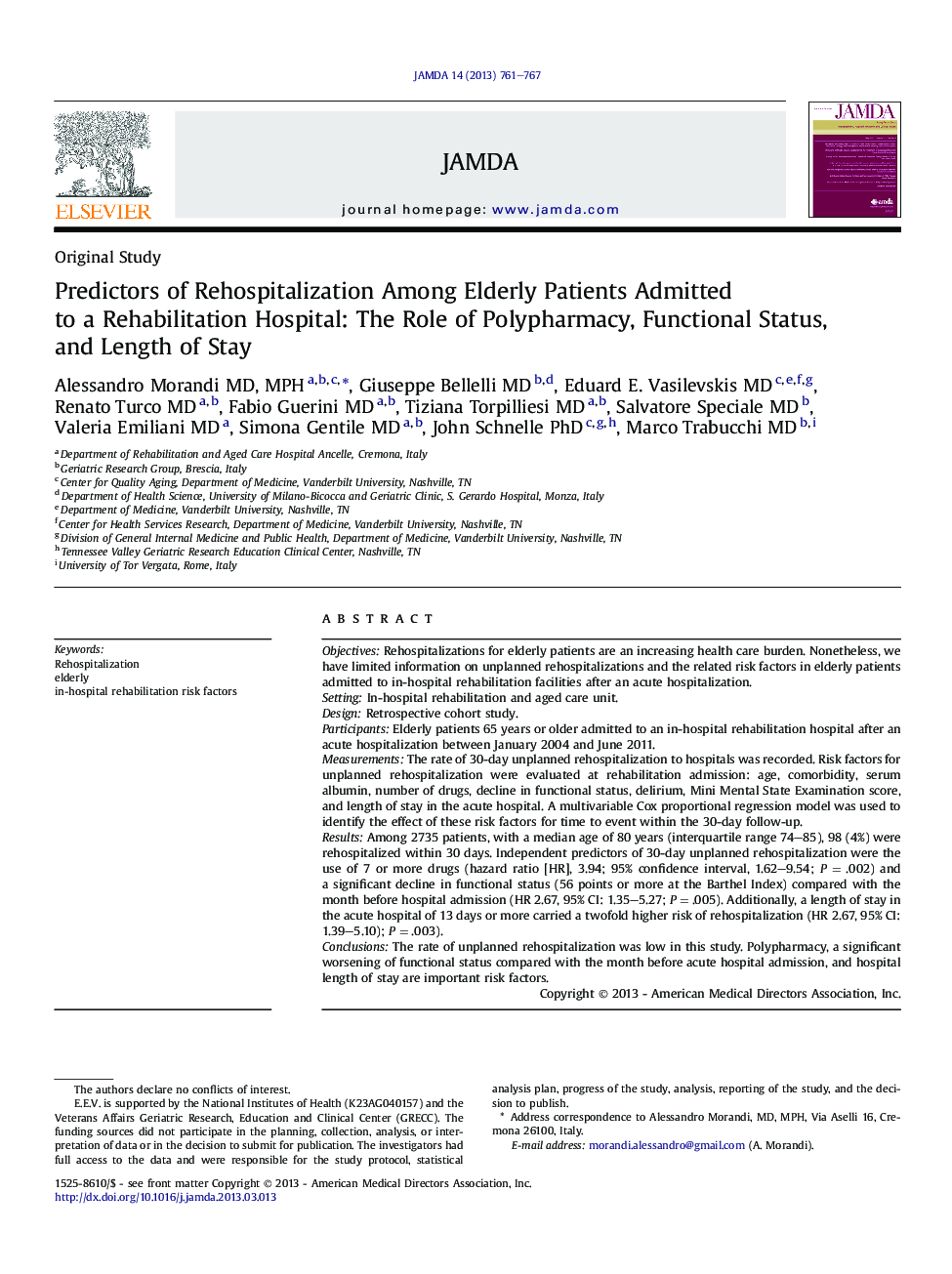 Predictors of Rehospitalization Among Elderly Patients Admitted to a Rehabilitation Hospital: The Role of Polypharmacy, Functional Status, and Length of Stay