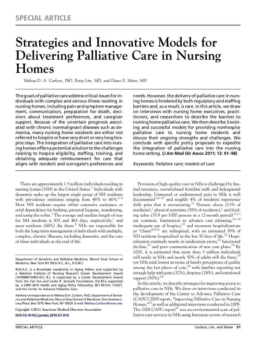 Strategies and Innovative Models for Delivering Palliative Care in Nursing Homes