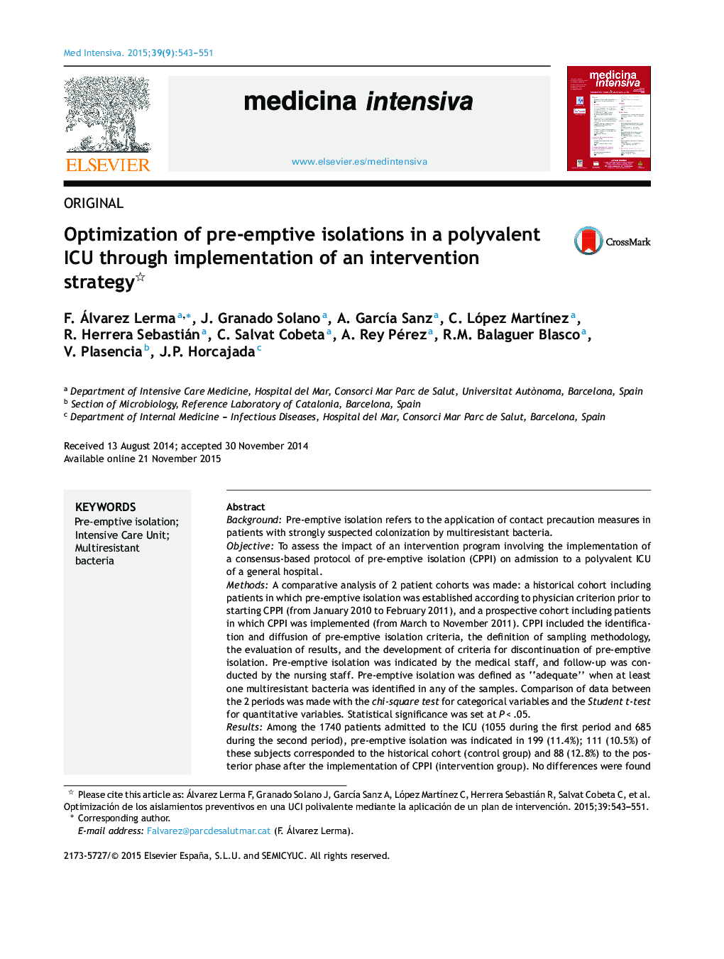 بهینه سازی جداسازی های پیشگیرانه در یک ICU چندظرفیتی از طریق اجرای یک استراتژی مداخله