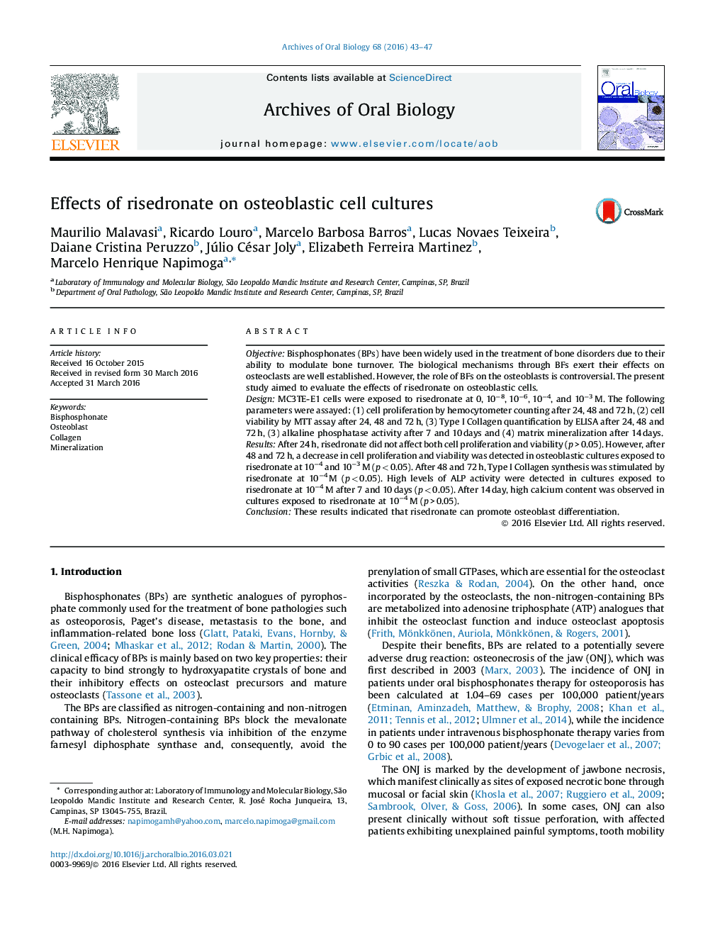 Effects of risedronate on osteoblastic cell cultures