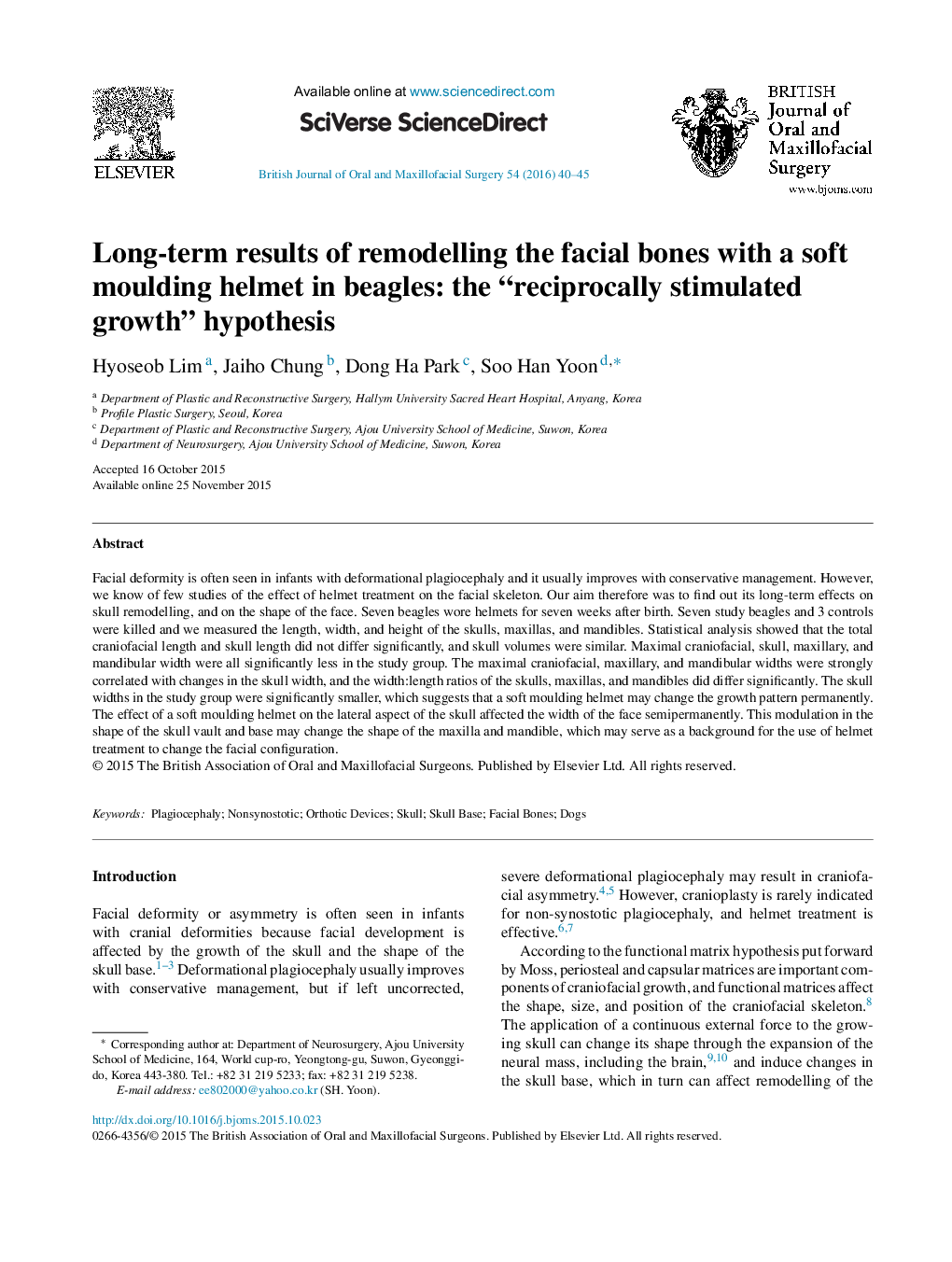 Long-term results of remodelling the facial bones with a soft moulding helmet in beagles: the “reciprocally stimulated growth” hypothesis