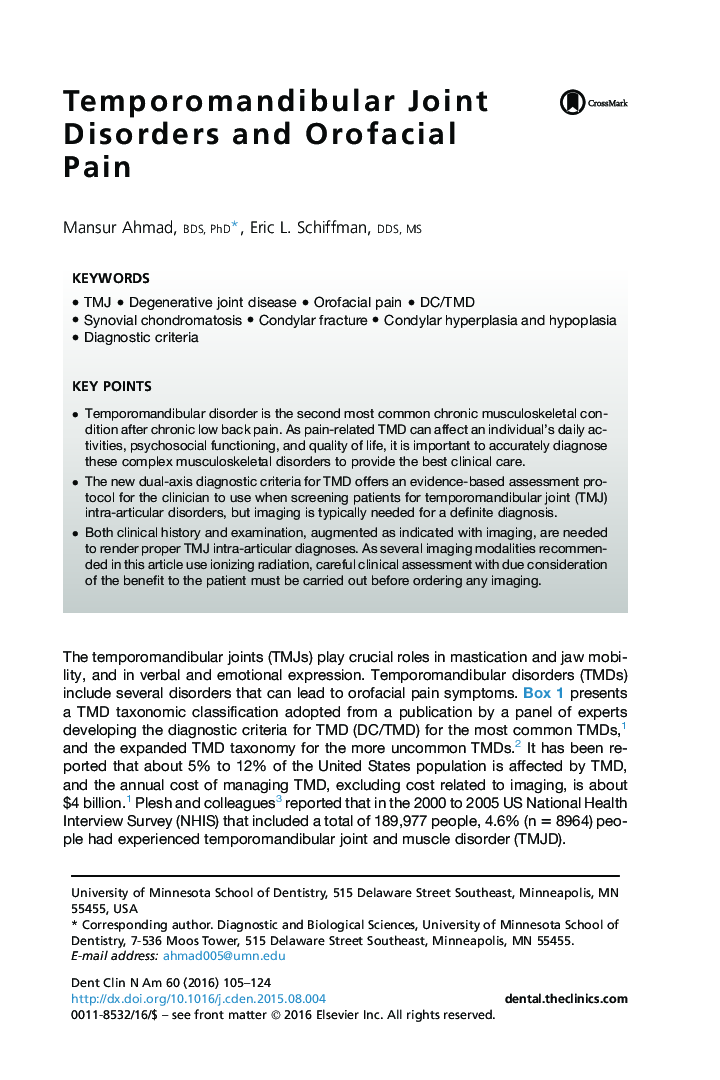 Temporomandibular Joint Disorders and Orofacial Pain