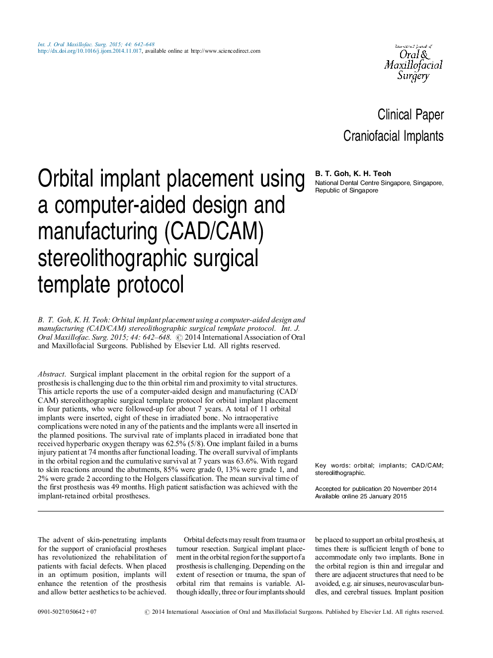 Orbital implant placement using a computer-aided design and manufacturing (CAD/CAM) stereolithographic surgical template protocol