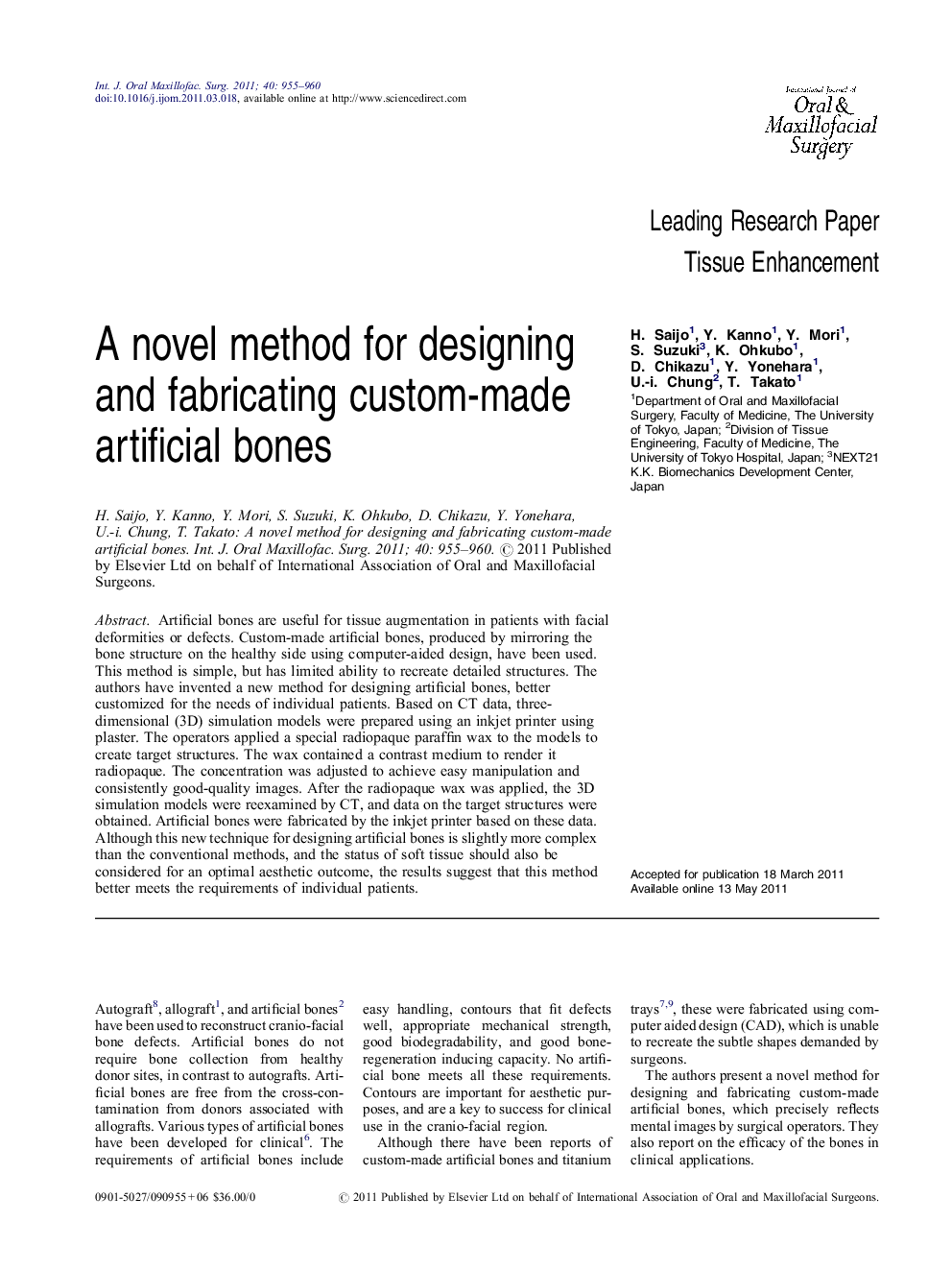 A novel method for designing and fabricating custom-made artificial bones