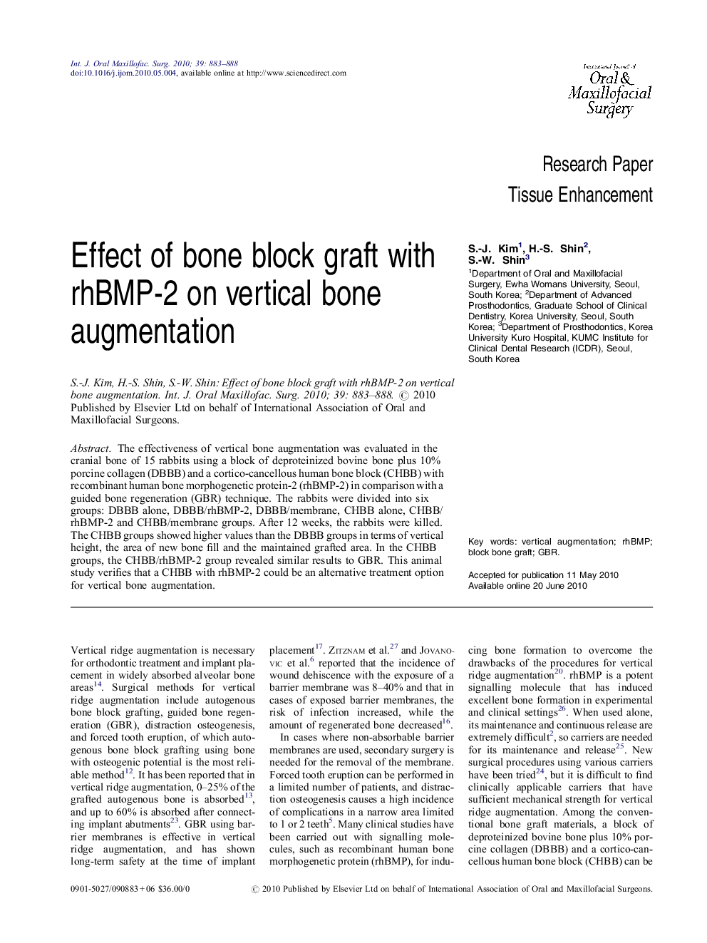 Effect of bone block graft with rhBMP-2 on vertical bone augmentation