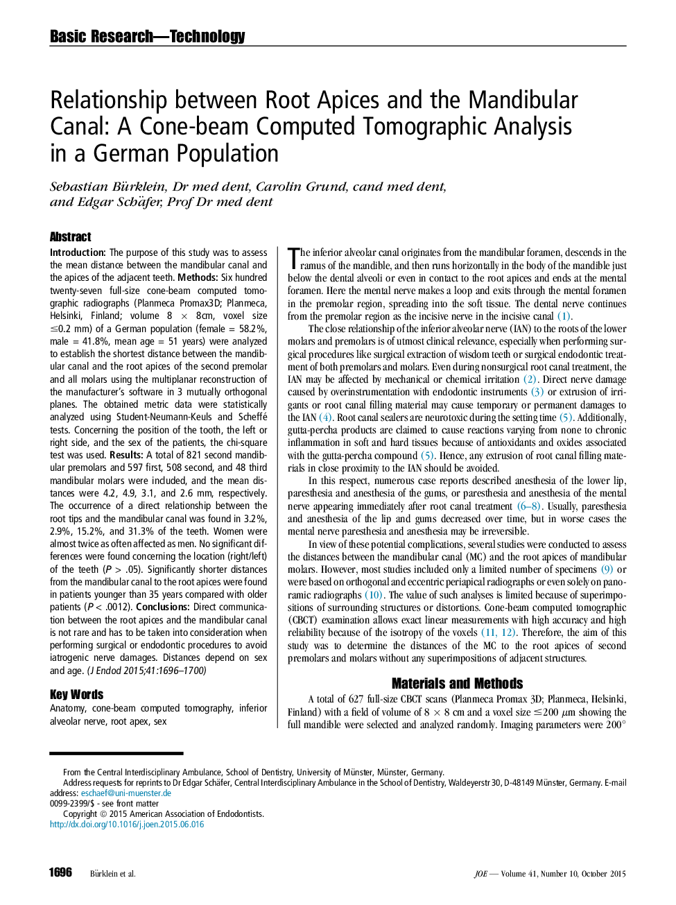 ارتباط آپیکس های ریشه با کانال مندیبول: تجزیه و تحلیل توموگرافی کامپیوتری با تراکم کمان در یک جمعیت آلمانی 