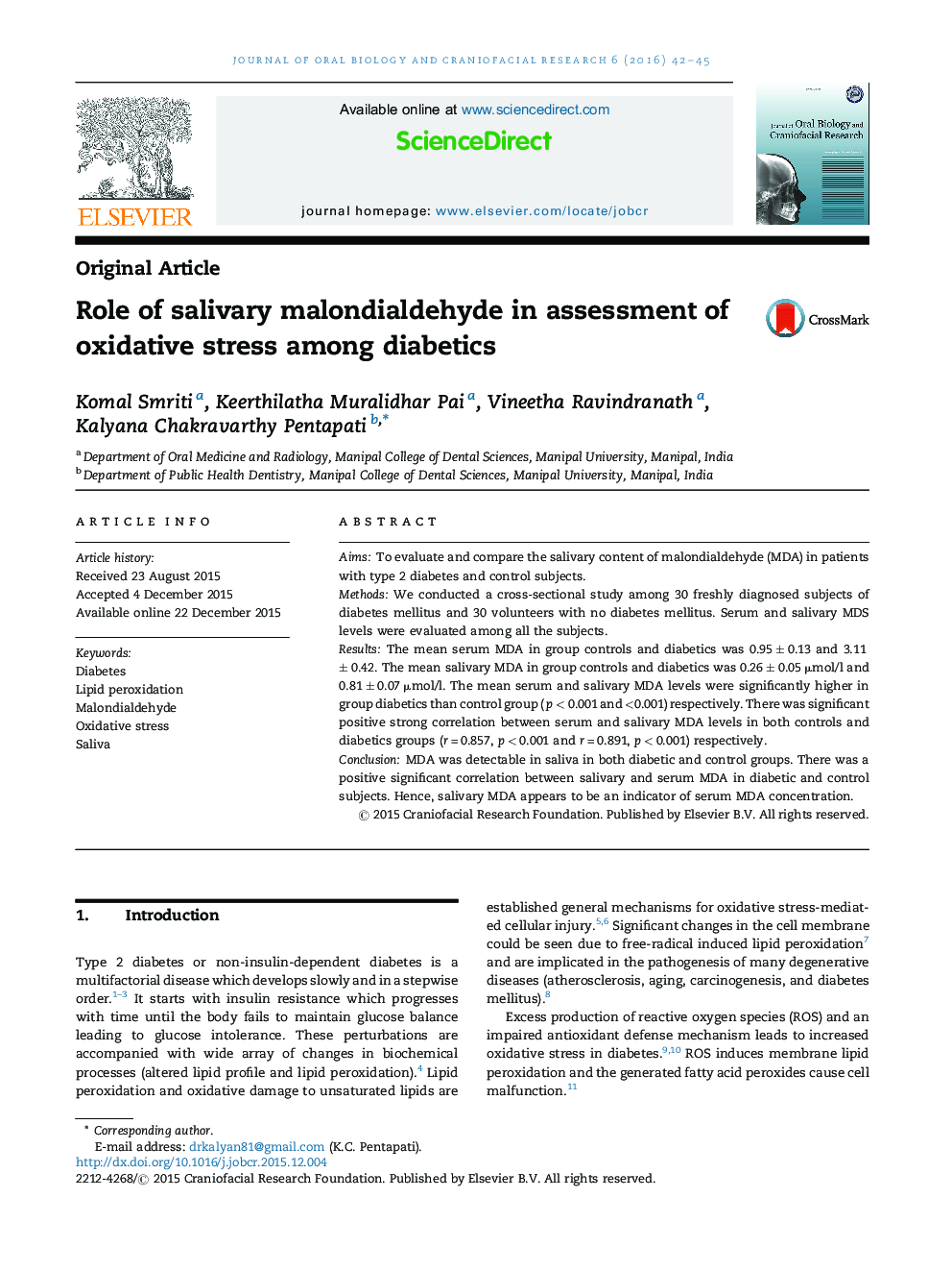 نقش مالون دی آلدئید بزاق در ارزیابی استرس اکسیداتیو در بیماران دیابتی