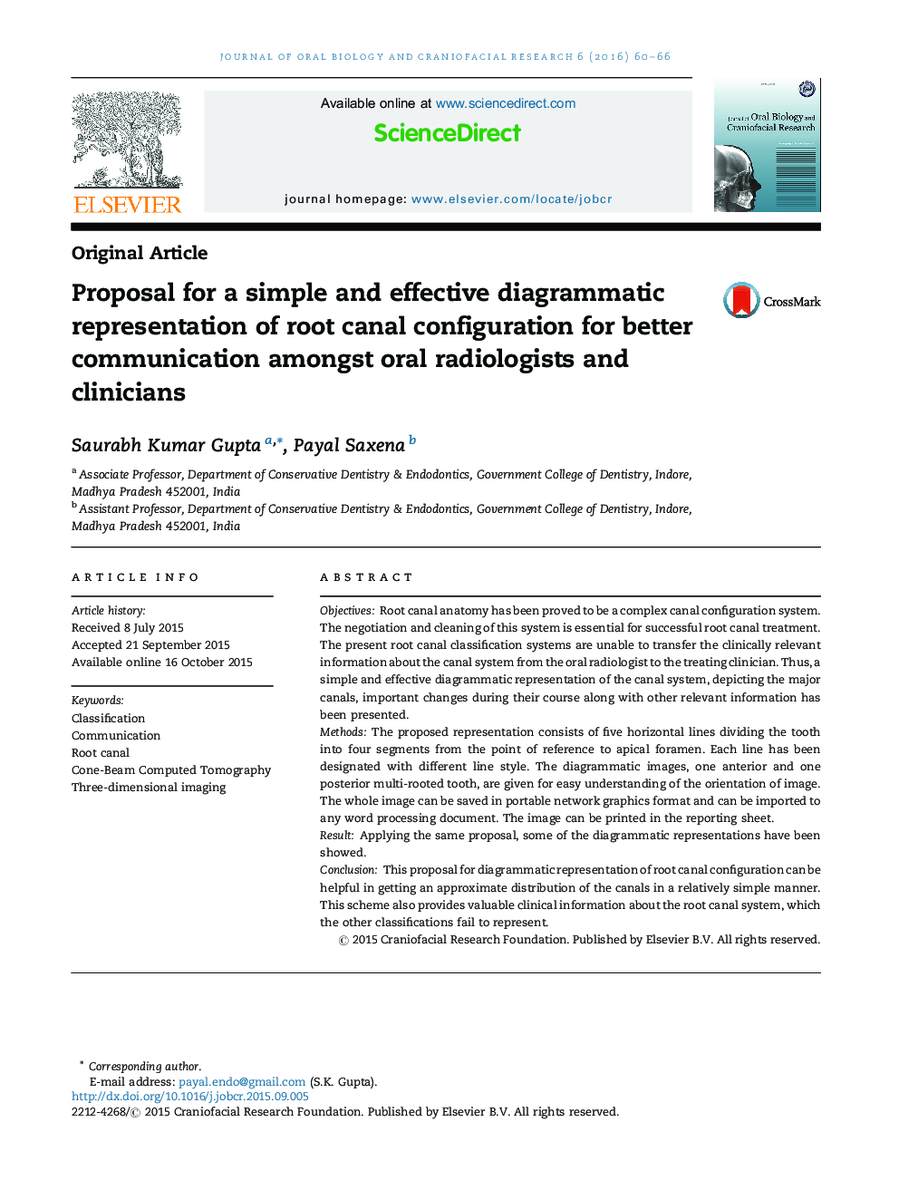 پیشنهاد برای ارائه تصویری ساده و موثر از پیکربندی کانال ریشه برای برقراری ارتباط بهتر در میان رادیولوژیست های دهان و پزشکان 