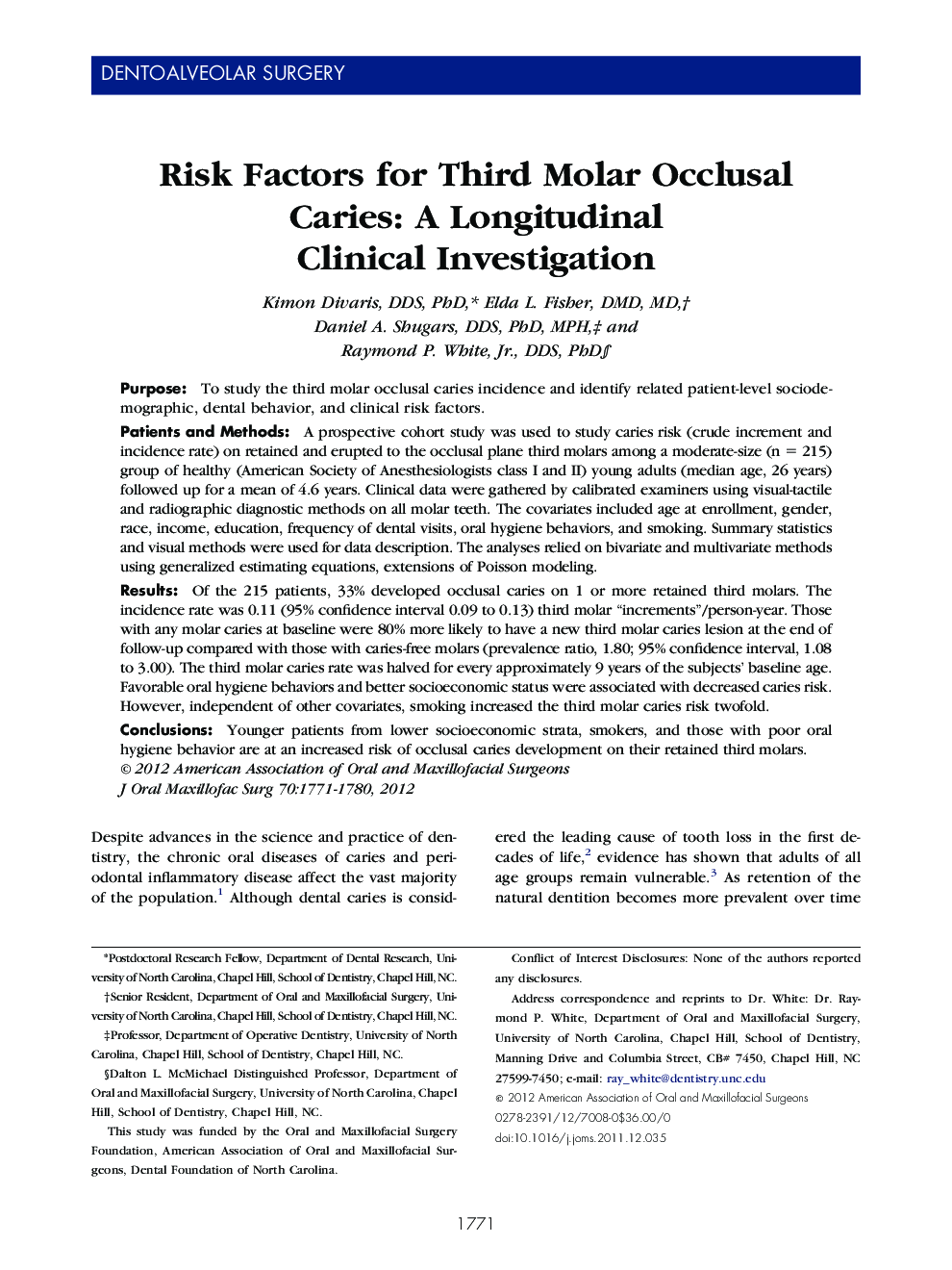 Risk Factors for Third Molar Occlusal Caries: A Longitudinal Clinical Investigation 