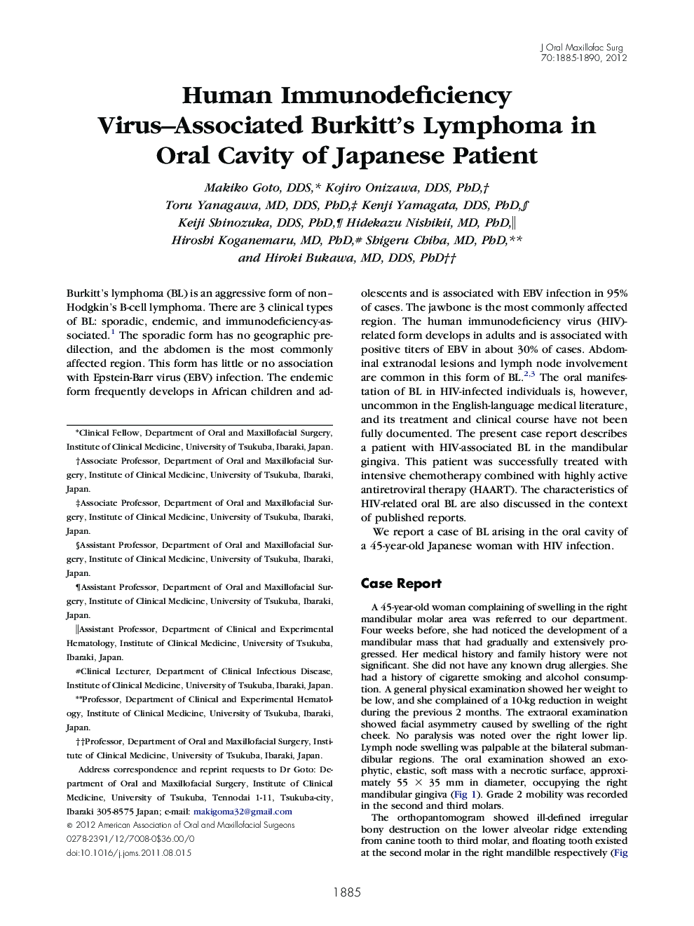 Human Immunodeficiency Virus-Associated Burkitt's Lymphoma in Oral Cavity of Japanese Patient