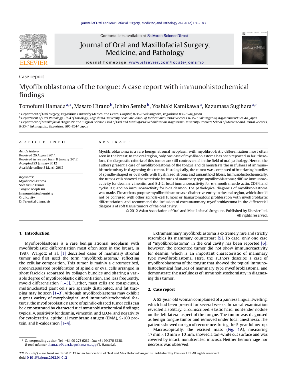 Myofibroblastoma of the tongue: A case report with immunohistochemical findings