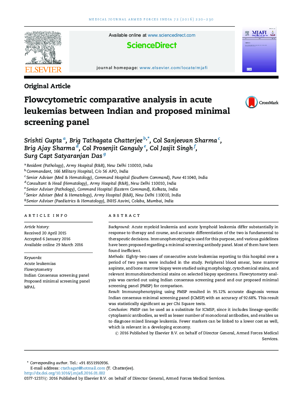 تجزیه و تحلیل تطبیقی Flowcytometric در لوسمی های حاد بین پانل غربالگری حداقلی پیشنهادی و هندی