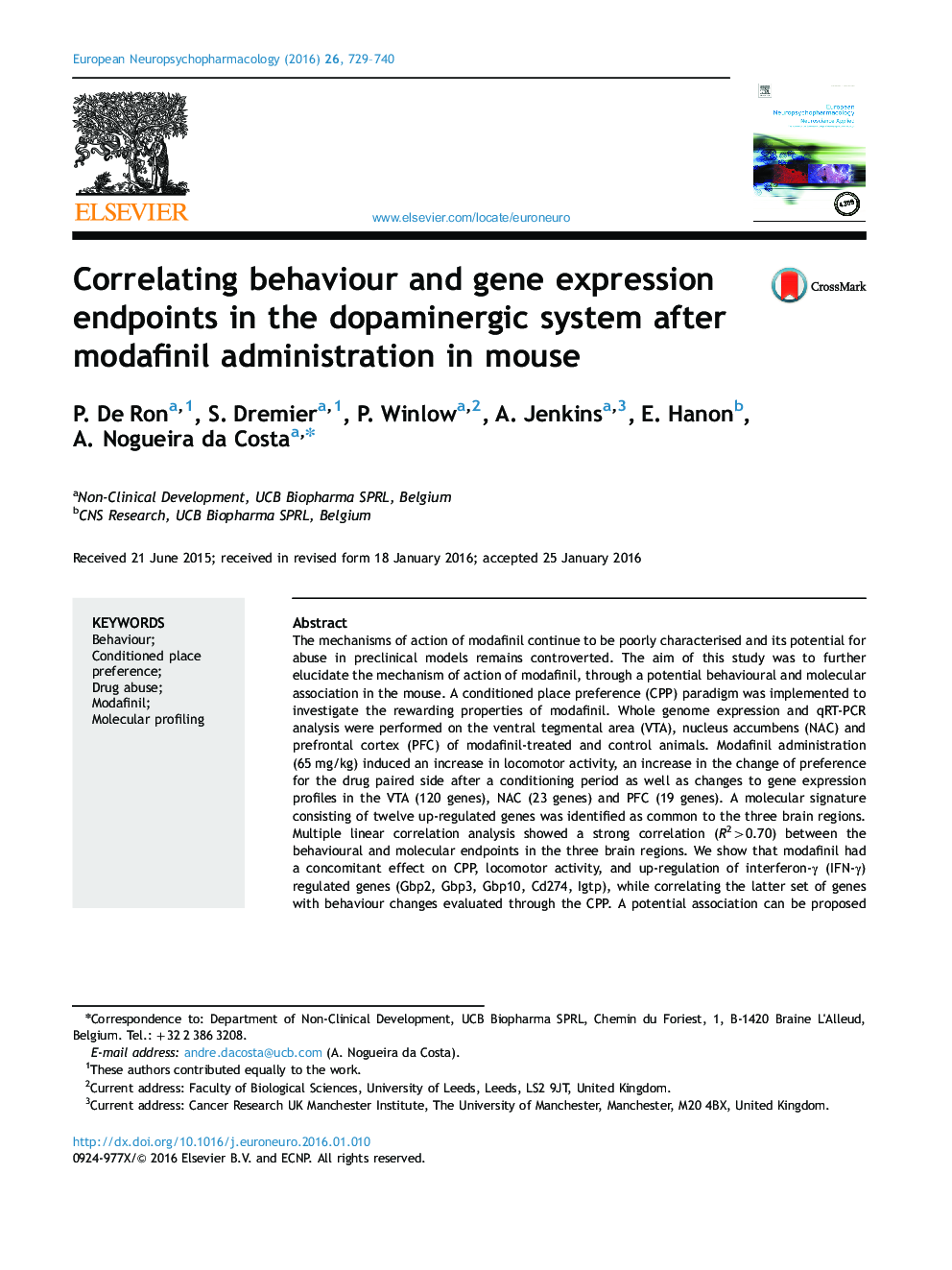 رفتار مرتبط و نقطه انتهایی بروز ژن در سیستم دوپامینرژیک پس از تجویز مودافینیل در موش