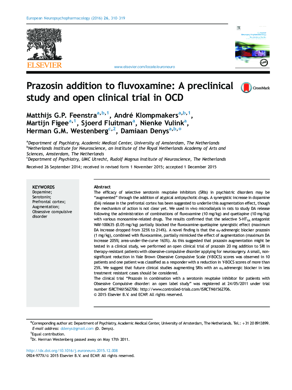 افزونه پرازوسین به فلووکسامین: مطالعه بالینی و آزمایش بالینی باز در OCD