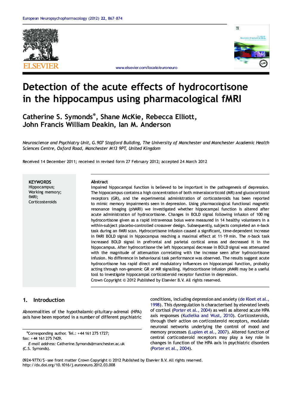 Detection of the acute effects of hydrocortisone in the hippocampus using pharmacological fMRI