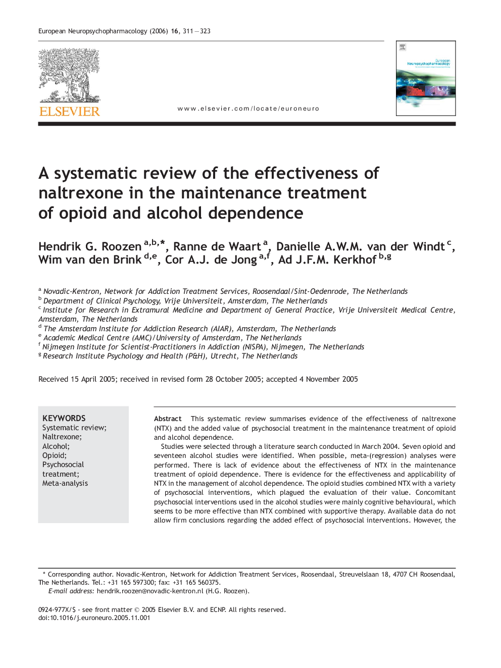 A systematic review of the effectiveness of naltrexone in the maintenance treatment of opioid and alcohol dependence