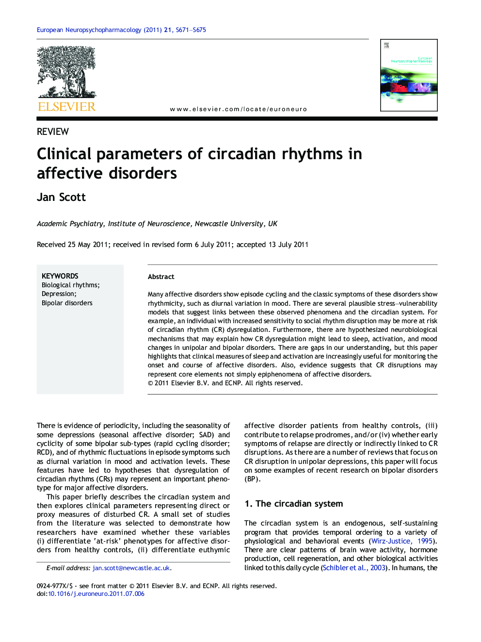 Clinical parameters of circadian rhythms in affective disorders