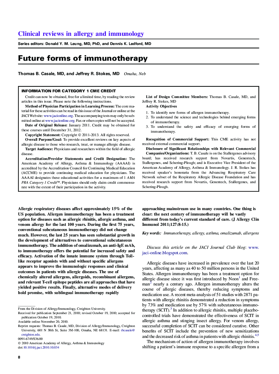 Future forms of immunotherapy 
