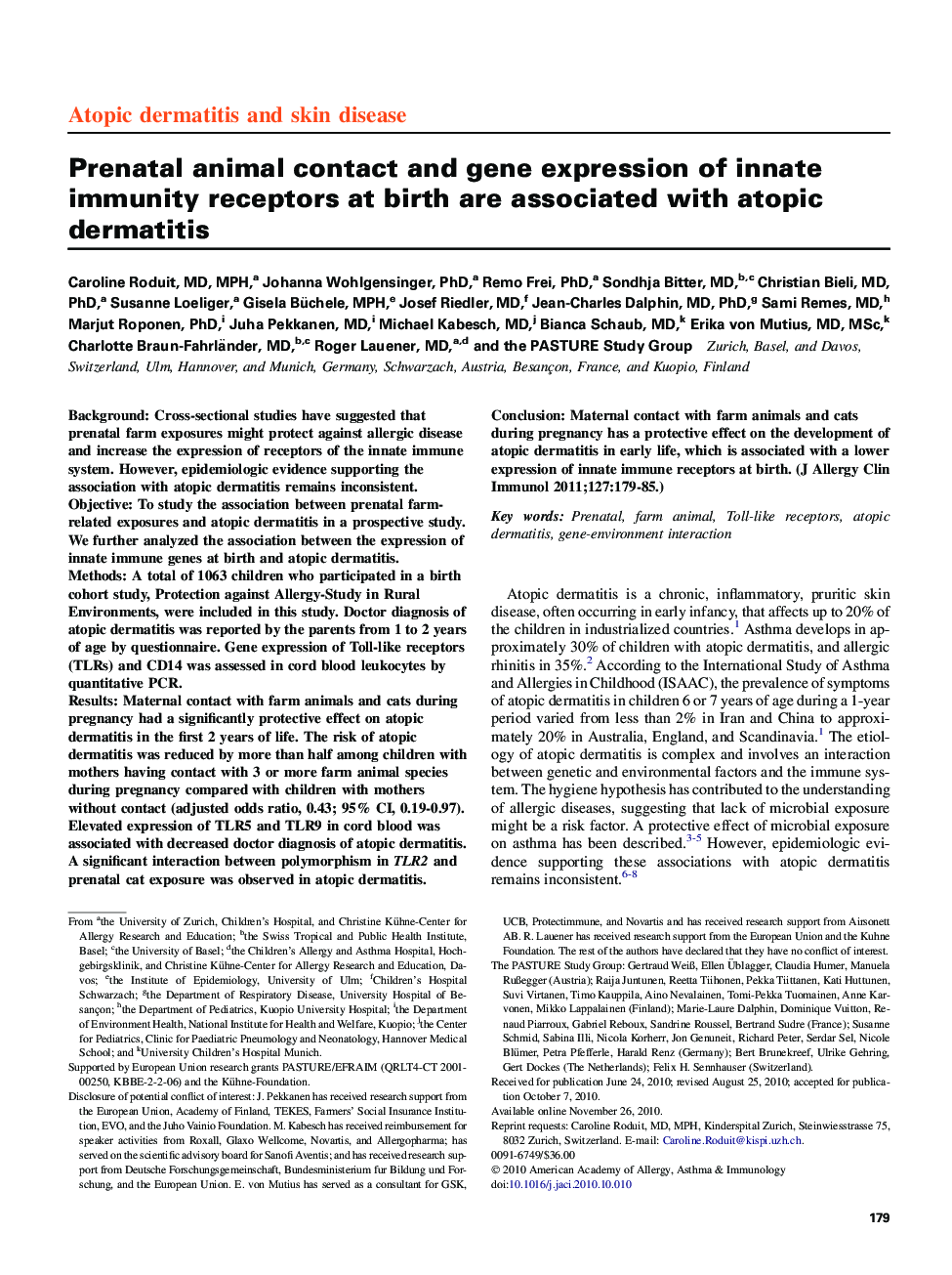 Prenatal animal contact and gene expression of innate immunity receptors at birth are associated with atopic dermatitis