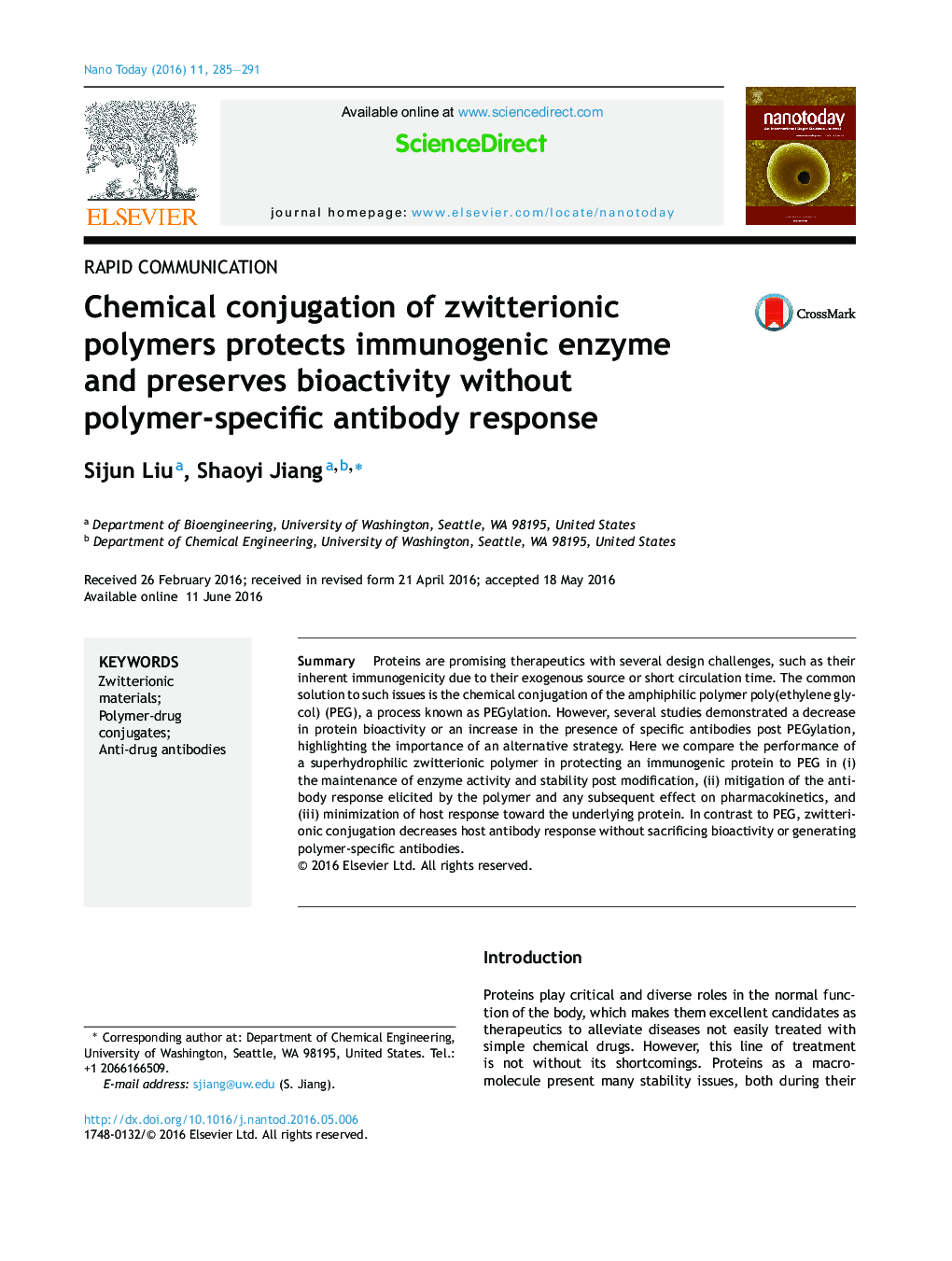 ترکیبات پروتئین پلیمری Zwitterionic ، واکنش آنتی بادی پلیمر خاص را کاهش می دهد 